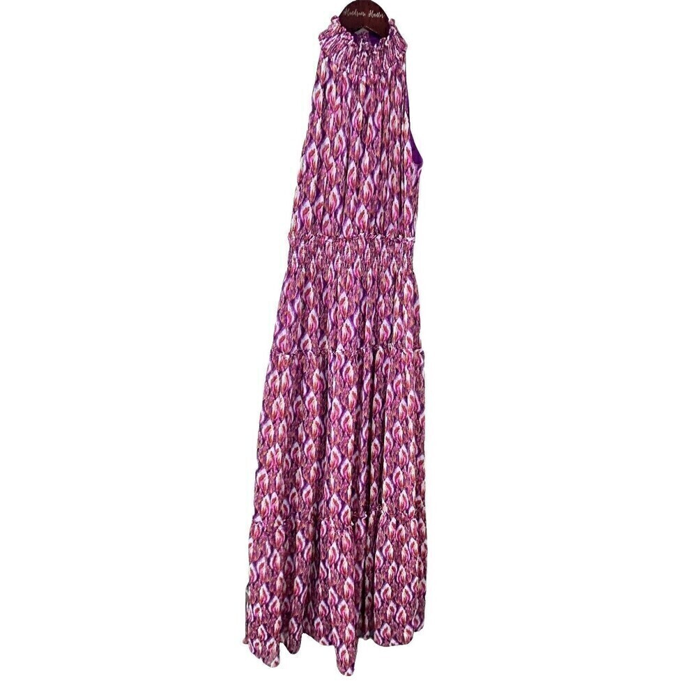 Taylor Pink Chiffon Floral Smocked High Neck Waist Tiered Maxi Dress Sz 2 U4
